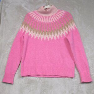 J.Crew Pink Alpaca Merino Wool Fair Isle Sweater Size XS Mock Neck Pullover